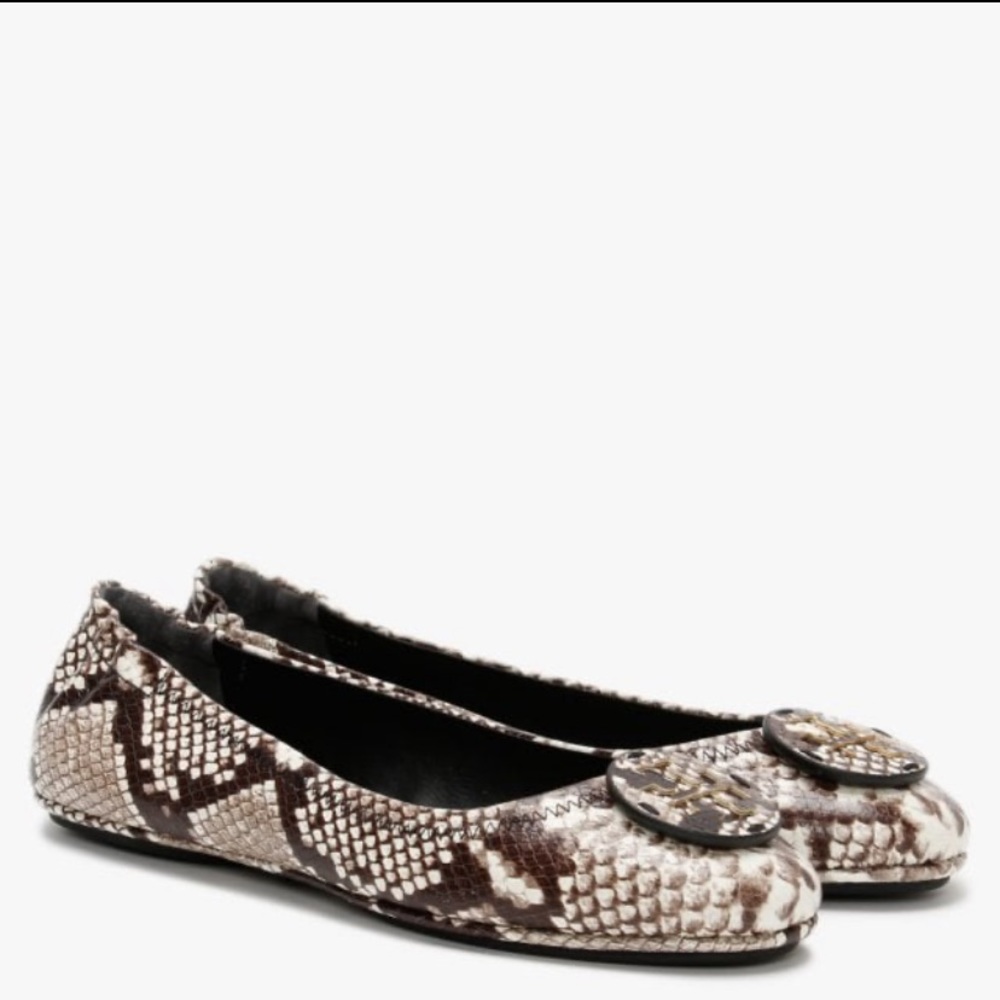TORY BURCH snakeskin ballet flats tan and black